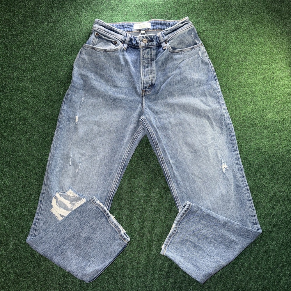 Abercrombie & Fitch Dad High Rise Jeans Women's 28/6s Distressed Light Wash Jean